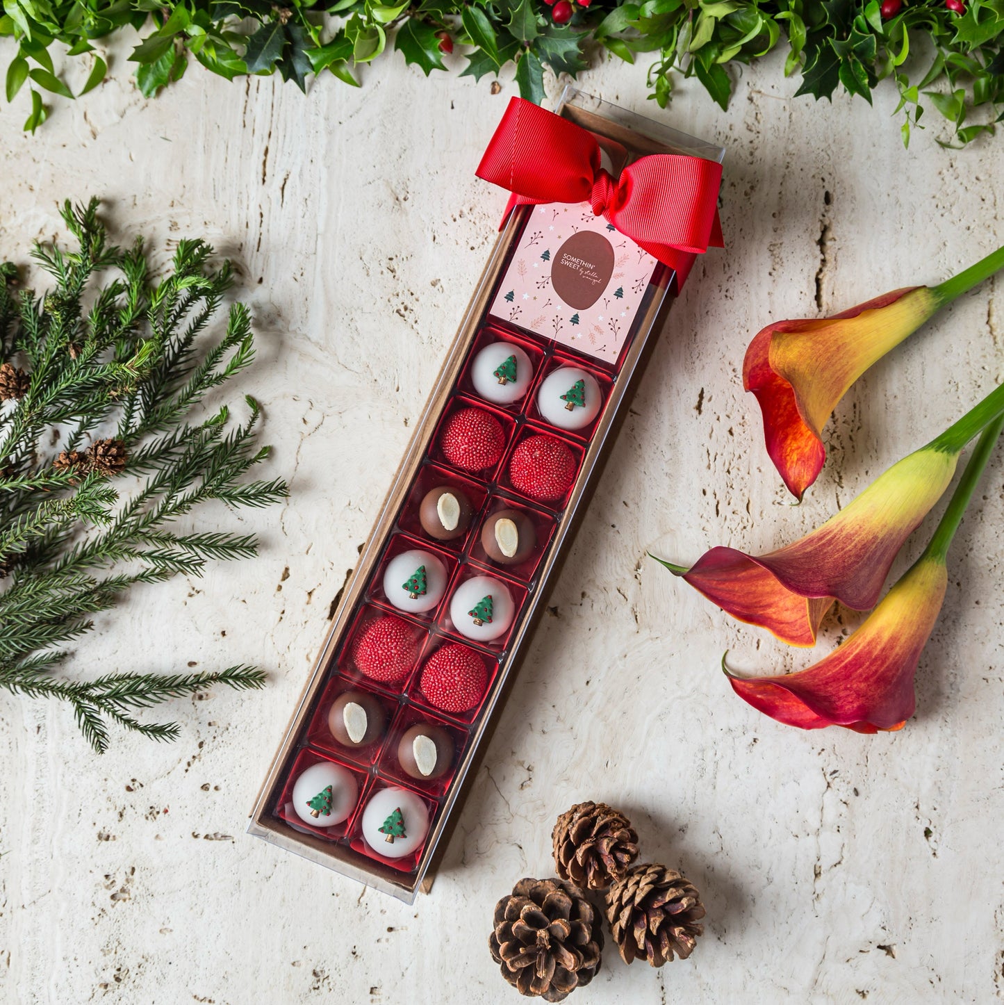 Caixa Presente Decorada com 20 Doces - Coleção de Natal